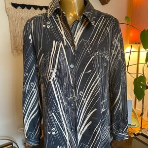 Black and Cream Botanical Print Button-Up Shirt